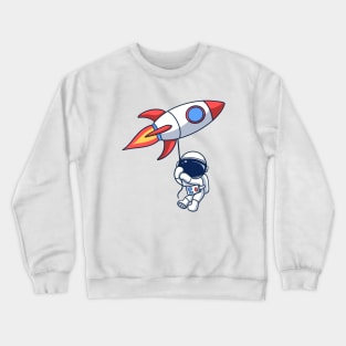 Astronaut Floating With Rocket Balloon Crewneck Sweatshirt